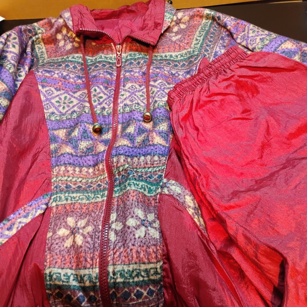 Vtg Active Elements Womens 80s 90s Track‎ Suit Windbreaker Jacket Pants Sz Med C
